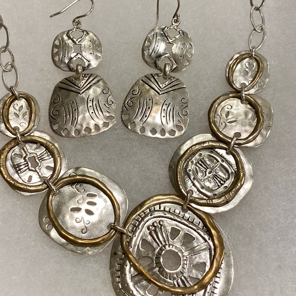 Beautiful Silpada Sterling Silver Brass Boho Necklace & Earrings!